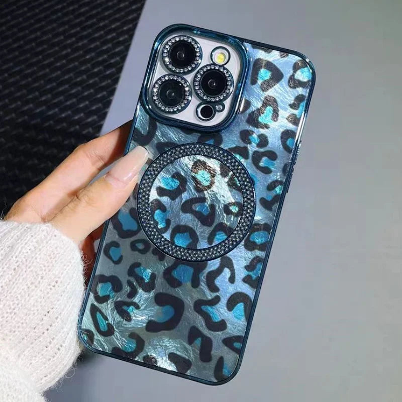 Laser Leopard Glitter Magnetic Phone Case