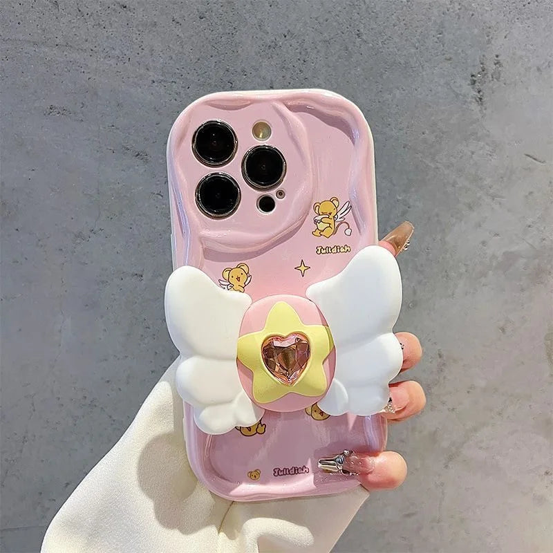 Pink Star Wing Holder Cartoon Soft Phone Case