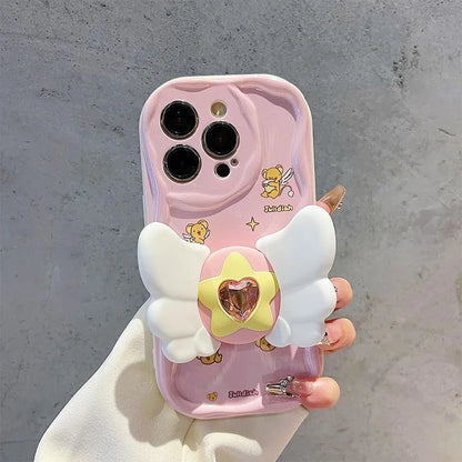 Pink Star Wing Holder Cartoon Soft Phone Case