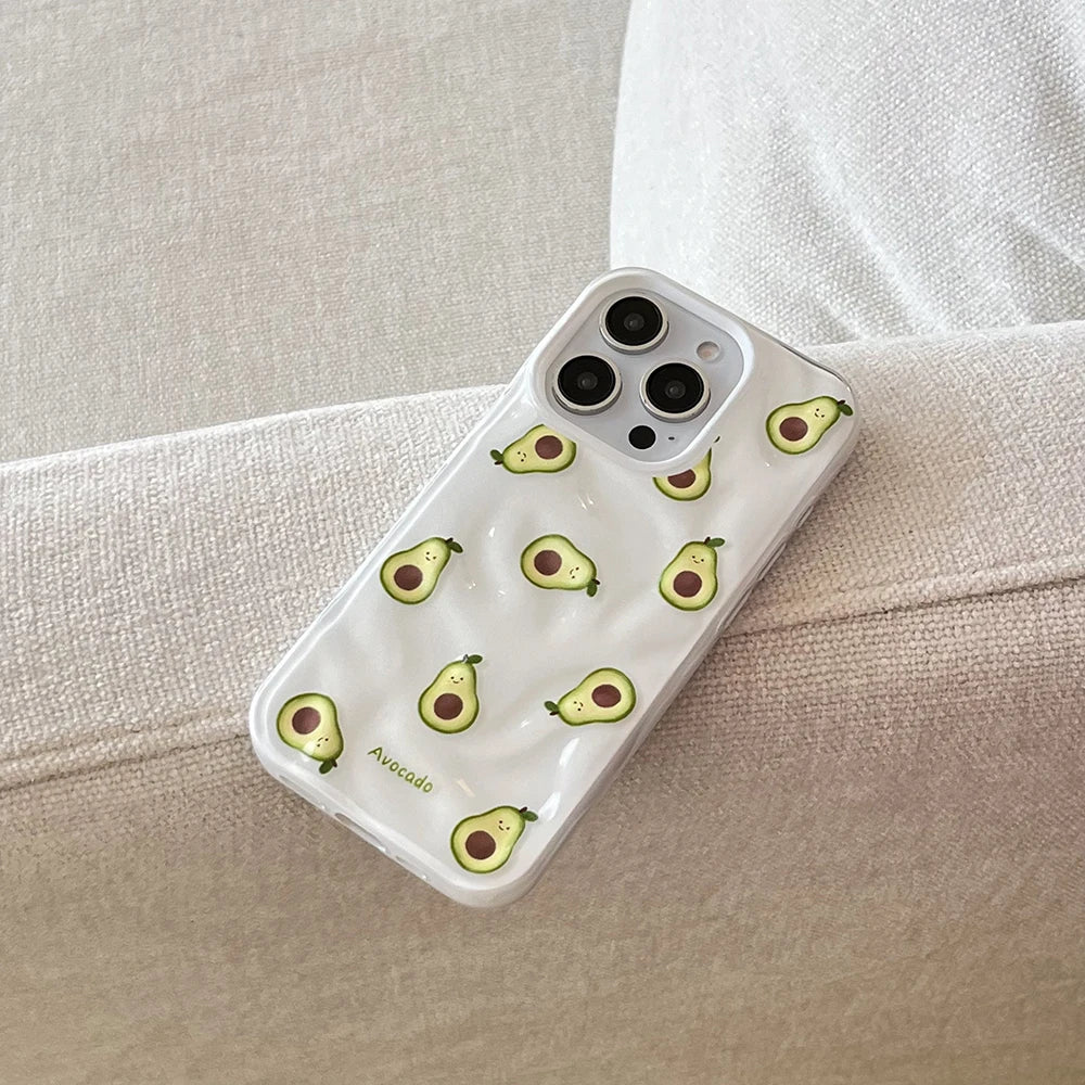 Ins Simple Fruit Durian Avocado Guava Cute Folds Texture Phone Case
