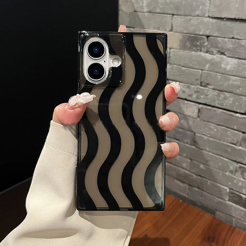 Ins Rectangular Edge Black Wavy Stripes Shockproof Phone Case