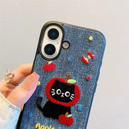 Cartoon Cute Cat Embroidery Warm Phone Case