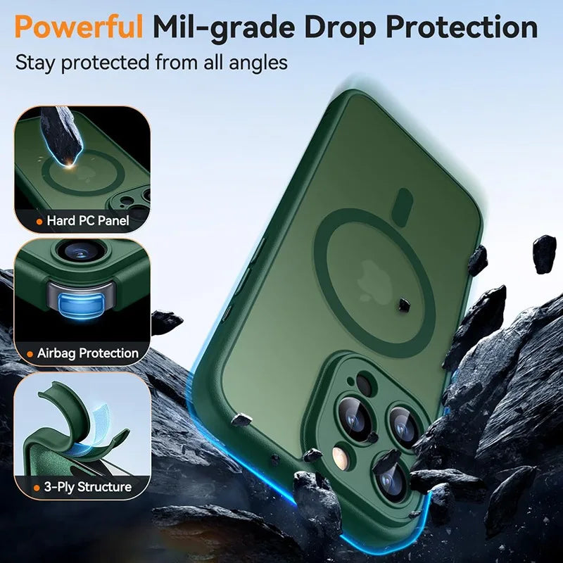 Luxury Frosted Phone Case Magsafe Matte Transparent Magnetic Cover New