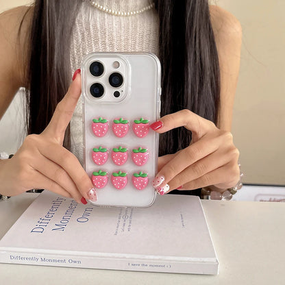 3D Cute Strawberry Korean Transparent Phone Case