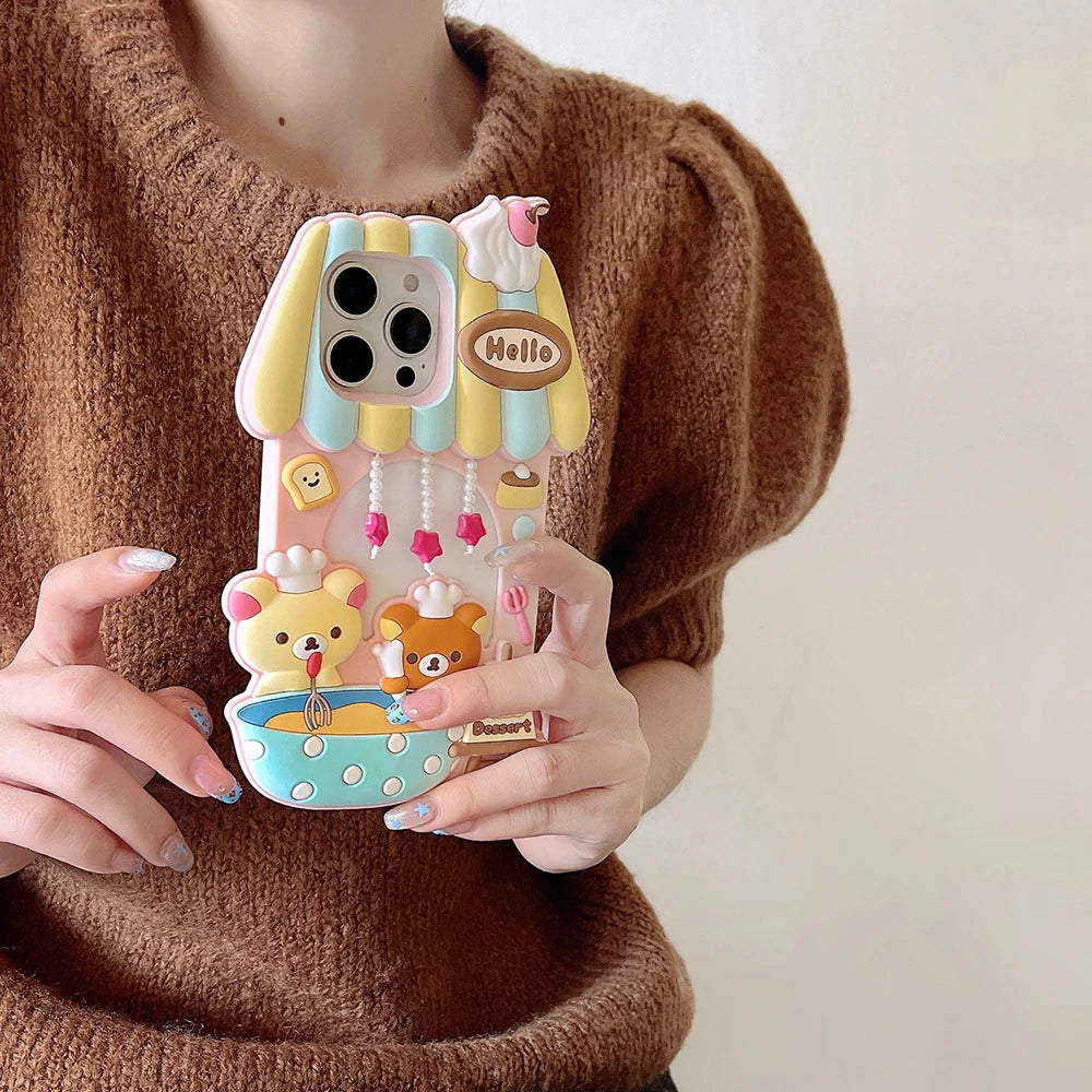 Kawaii 3D Cartoon Rilakkuma Dessert Story Chef Bear Phone Case