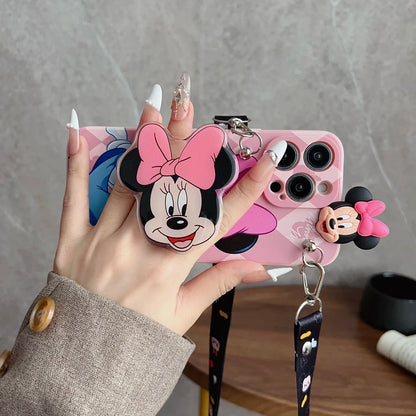 Playful Minnie Phone Case with Holder & Lanyard for iPhone