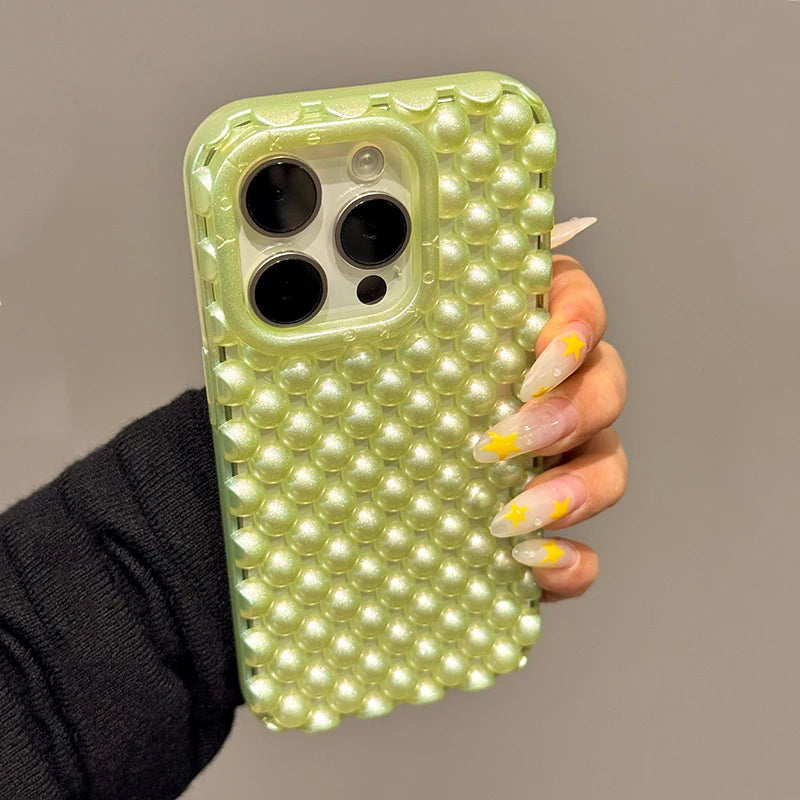 Fashion Macaron Color Hollow-out 3D Pearl Beads Phone Case