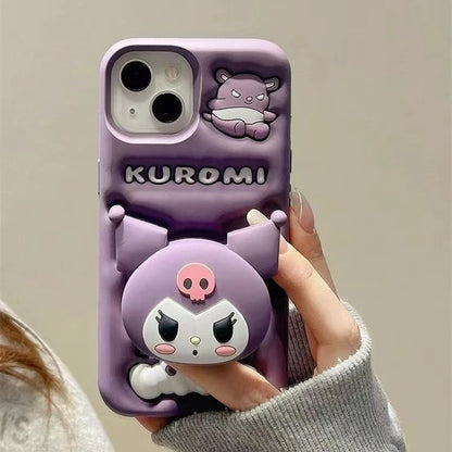 Cute 3D Kuromi Head Grip Tok Holder Cartoon Silicon Soft Phone Case
