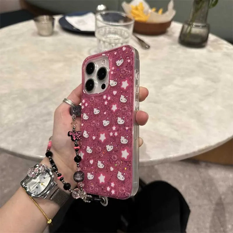 Full Screen Shining Hello Kitty Bow Strap Phone Case