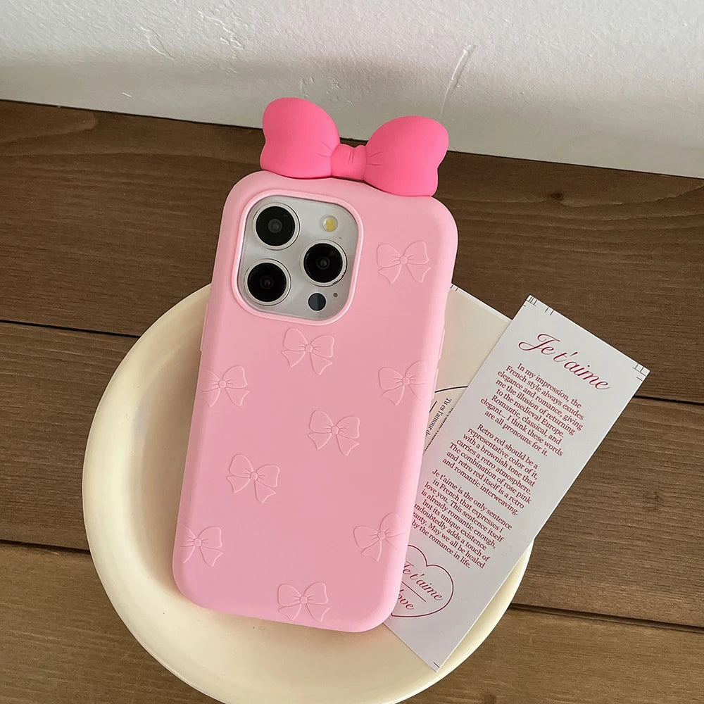 3D Cute Bowknot Cartoon Tie Silicone Phone Case