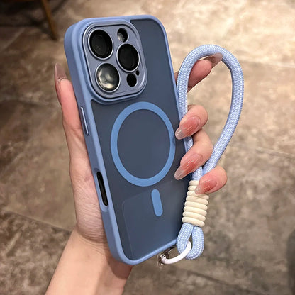 Clear Matte Magnetic Lanyard Wrist Strap Phone Case