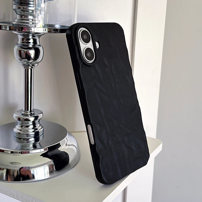 Fashion 3D Wrinkled Tin Foil Texture Matte Black Phone Case