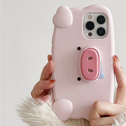Fun 3D Pink Saliva Pig Nose Invisible Bracket Phone Case