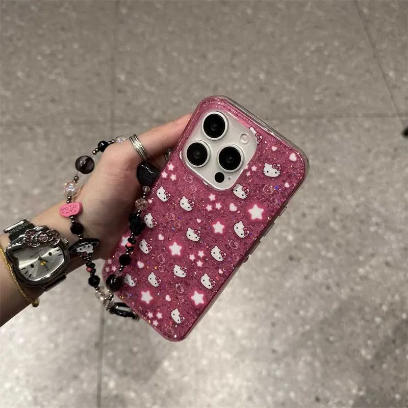 Full Screen Shining Hello Kitty Bow Strap Phone Case