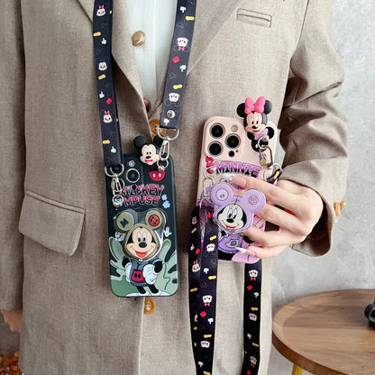 Playful Minnie Phone Case with Holder & Lanyard for iPhone