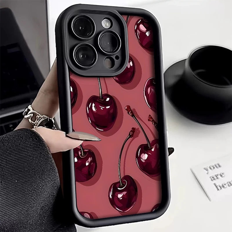 Bright Cherry Pattern Print Shockproof Soft Phone Case