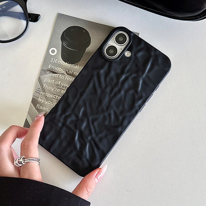 Fashion 3D Wrinkled Tin Foil Texture Matte Black Phone Case