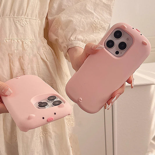 Cute 3D Pink Pig Soft Silicone Cartoon Piggy Phone Case