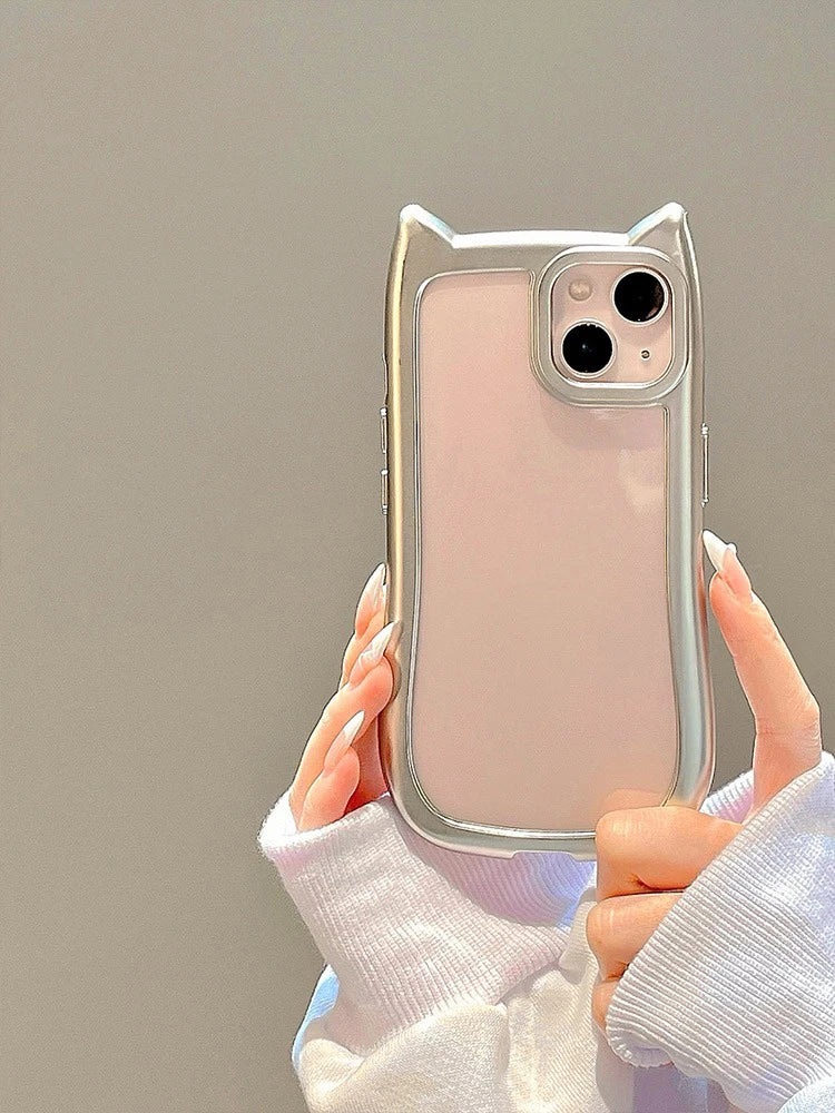 Cartoon Cute 3D Cat Ears Plating Silver Transparent Phone Case