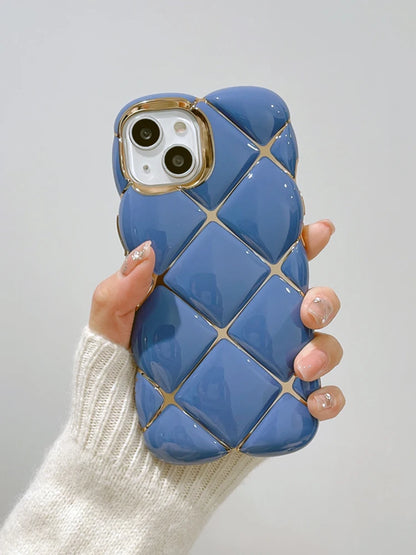 Plating 3D Plaid Diamond Pattern Candy Color Phone Case