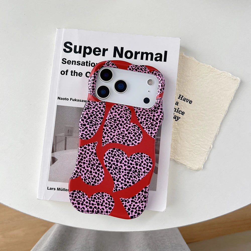 2 IN 1 Cute Heart Luxury Leopard Pattern Phone Case
