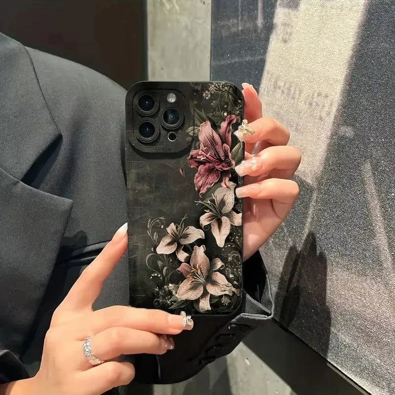 Flower Vintage Floral Black Background Shockproof Phone Case