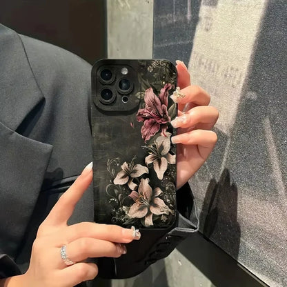 Flower Vintage Floral Black Background Shockproof Phone Case