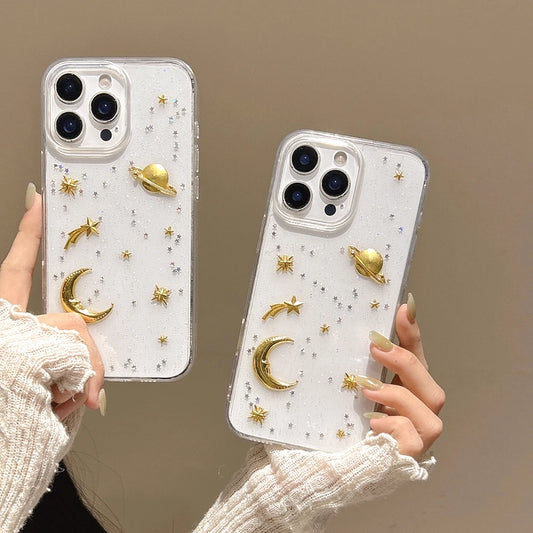 3D Luxury Glitter Stars Moon Silicone Phone Case