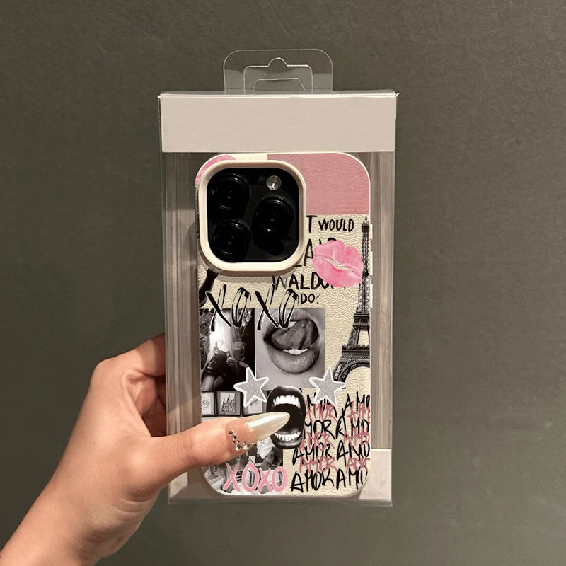 Stylish Lip Print Eiffel Tower Pattern Phone Case