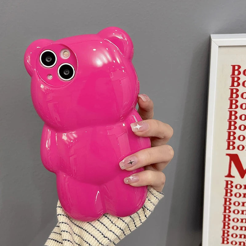 Korean Cute 3D Cartoon Rose Bear Phone Case