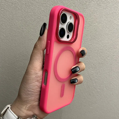 Luxury Metal Camera Stand Holder Matte Clear Phone Case