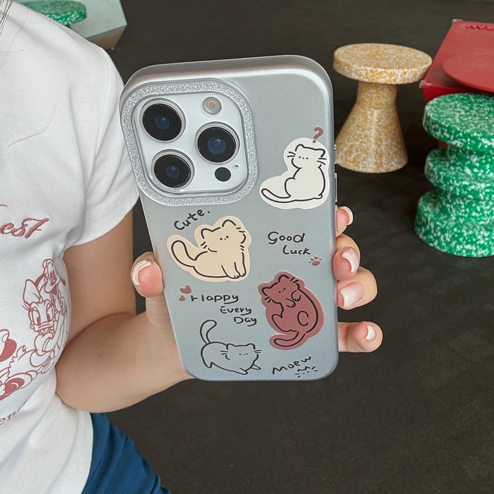Plating Silver Glitter Cute Cat Cartoon Phone Case