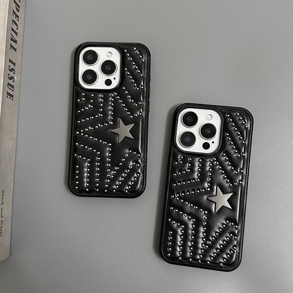 Fashion Silver Rivets Five-pointed Star Leather Shockproof Phone Case