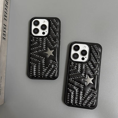 Fashion Silver Rivets Five-pointed Star Leather Shockproof Phone Case