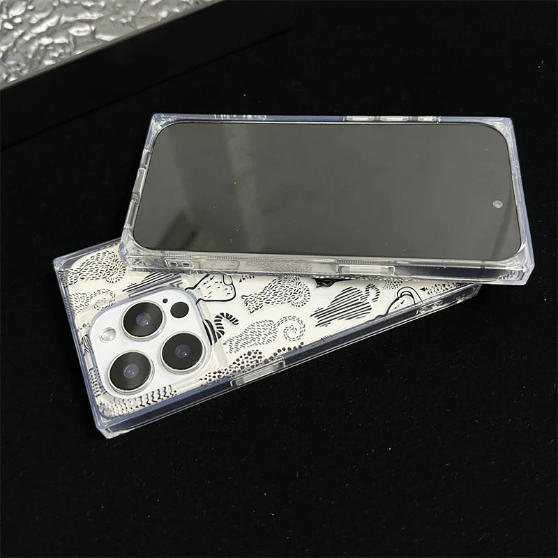 Cartoon Sketch Cats Pattern Right Angled Edge Phone Case