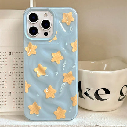 Yellow Stars Blue Wrinkle Fold Texture TPU Phone Case