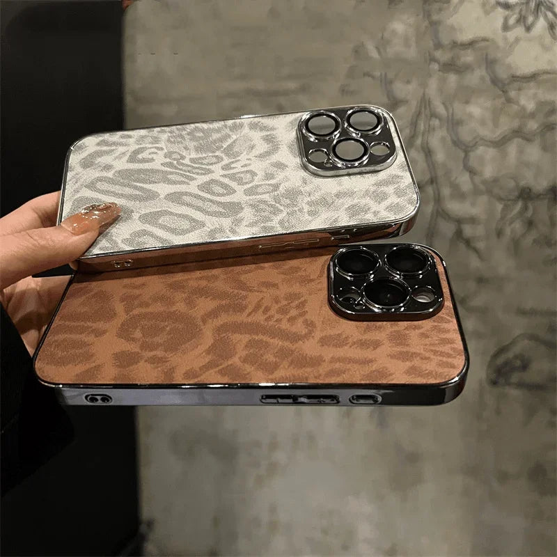 Luxury Plating Leopard Texture Leather Case