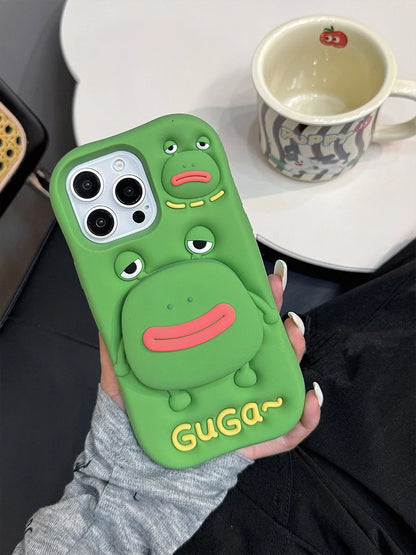 Funny 3D Cute Big Mouth Frog Silicone Hidden Holder Phone Case