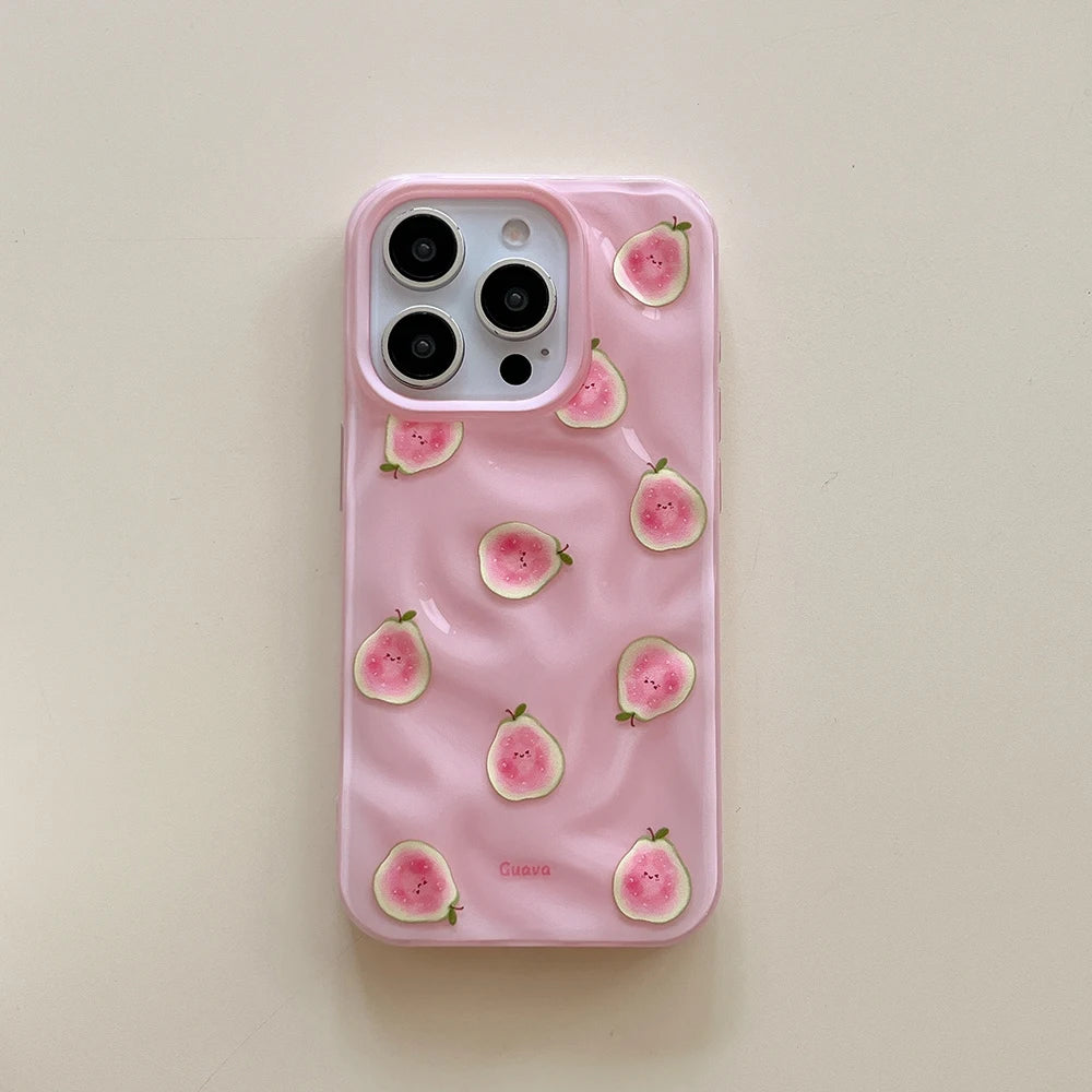 Ins Simple Fruit Durian Avocado Guava Cute Folds Texture Phone Case