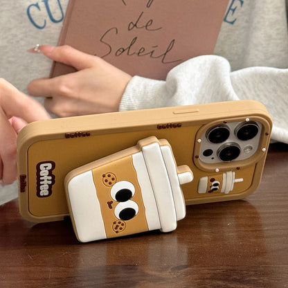 Funny 3D Coffee Cup Folding Holder Stand Phone Case