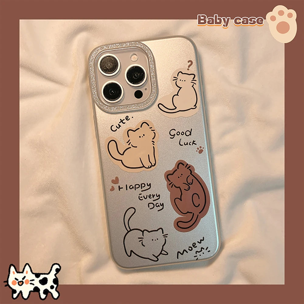 Plating Silver Glitter Cute Cat Cartoon Phone Case