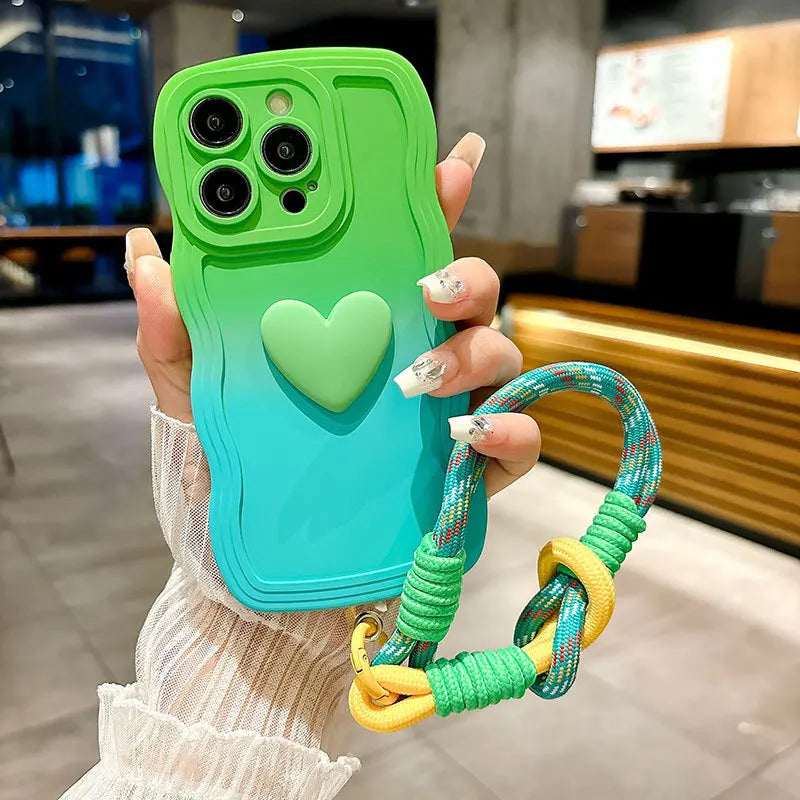 Gradient Wave Love iPhone Case with Wrist Strap