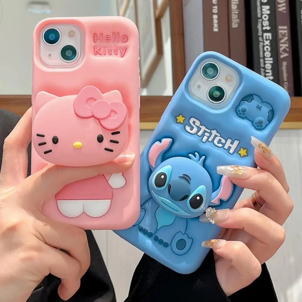 Stitch Kitty Face Grip Tok Holder Cartoon Silicon Soft Phone Case