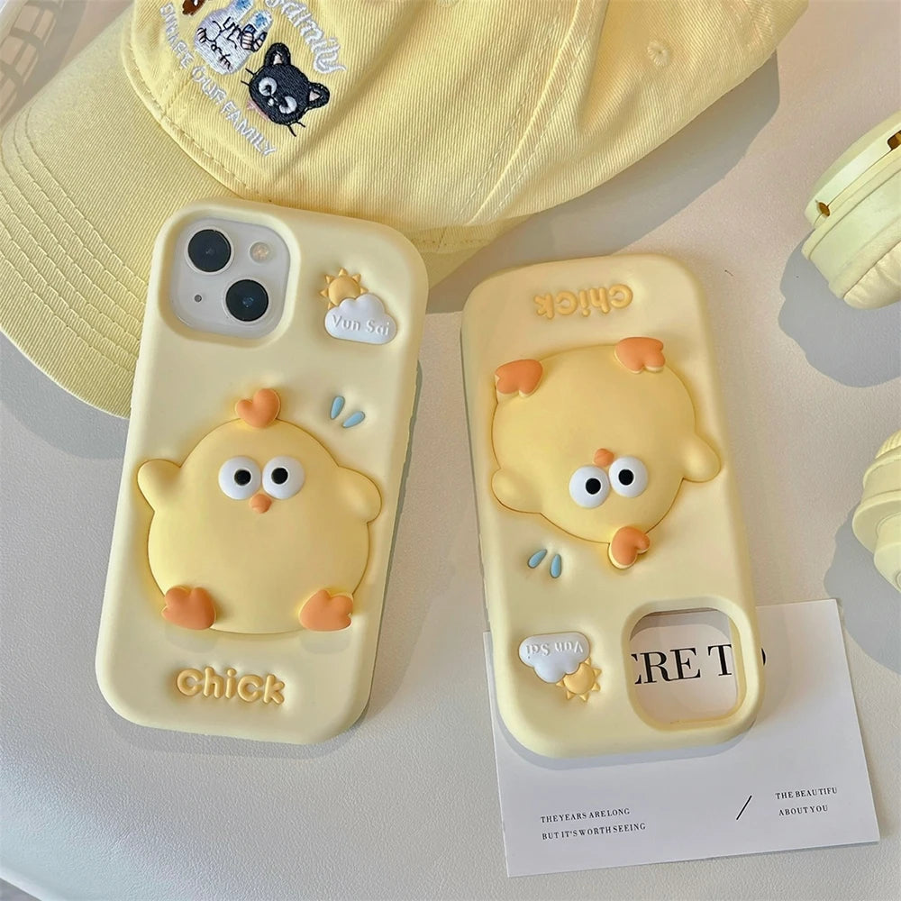 3D Funny Cute Yellow Chick Cartoon Silicone Phone Case