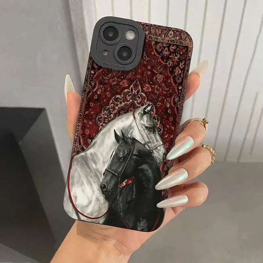 Vintage Black And White Horse Pattern Phone Case New