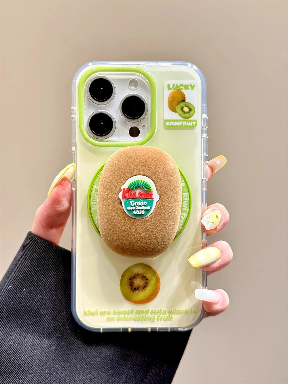 3D Cute kiwi Clear Magnetic Grip Tok Stand Holder Phone Case