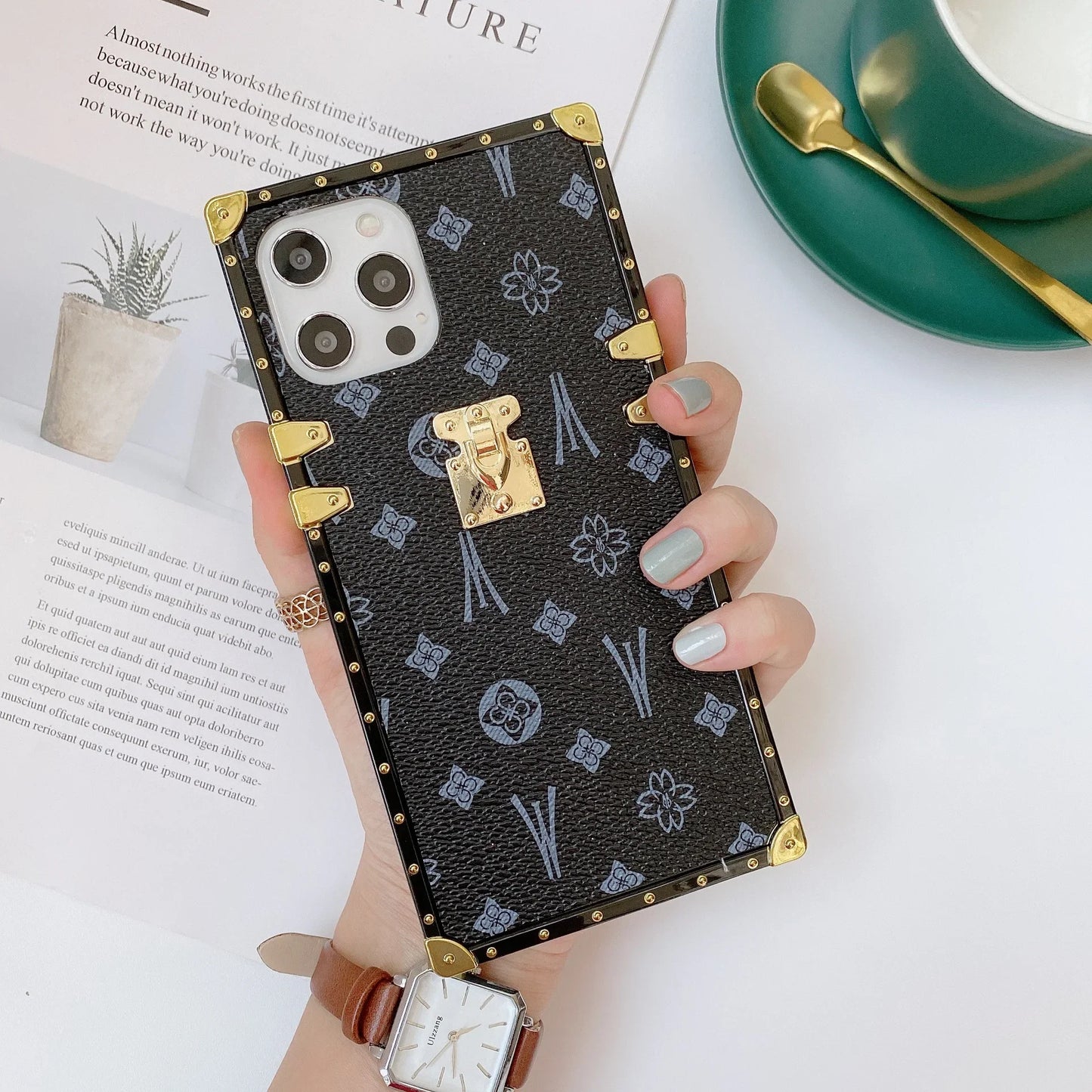 Luxury Retro Leather Ring Holder Phone Case for iPhone