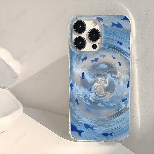 Fashion Blue Whirlpool Fish School Pattern Phone Case