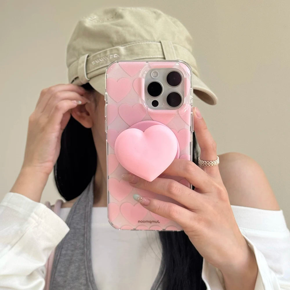 Cute Pink Heart Love Magnetic Grip Tok Phone Case