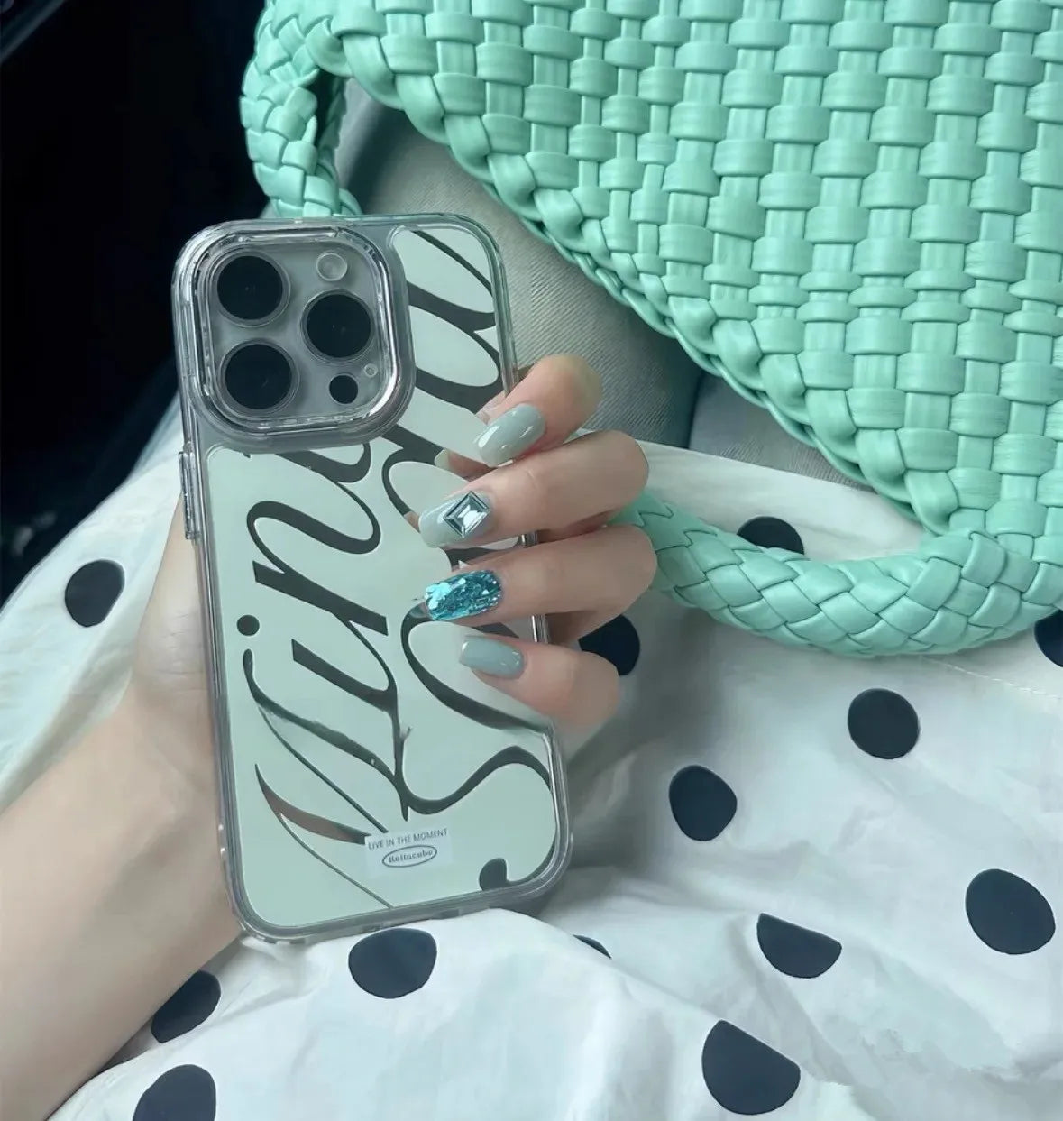 Metallic Green Silver Mirror With Transparent Frame Shockproof Chrome Phone Case